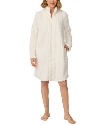 Women's Long-Sleeve Cable-Knit Zip-Front Short Robe