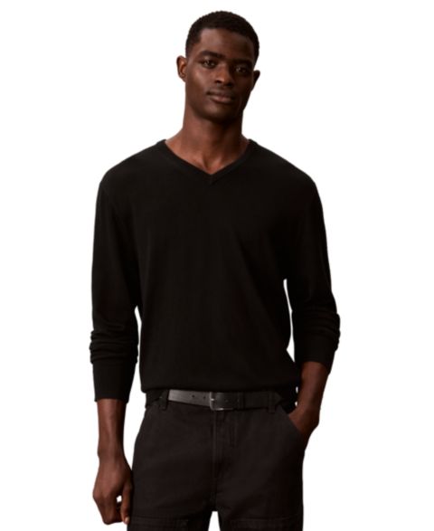 Мужской свитер Calvin Klein Merino Wool Classic-Fit V-Neck, цвет: Чёрный