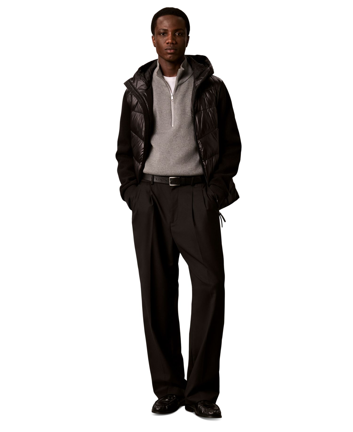 Men's Mixed Media Hooded Puffer Jacket