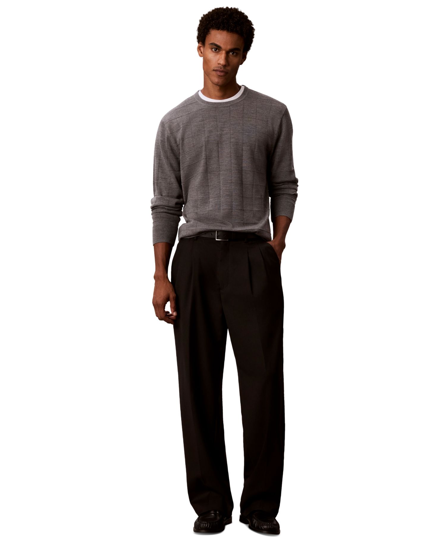 Men's Merino Grid Lightweight Crewneck Sweater