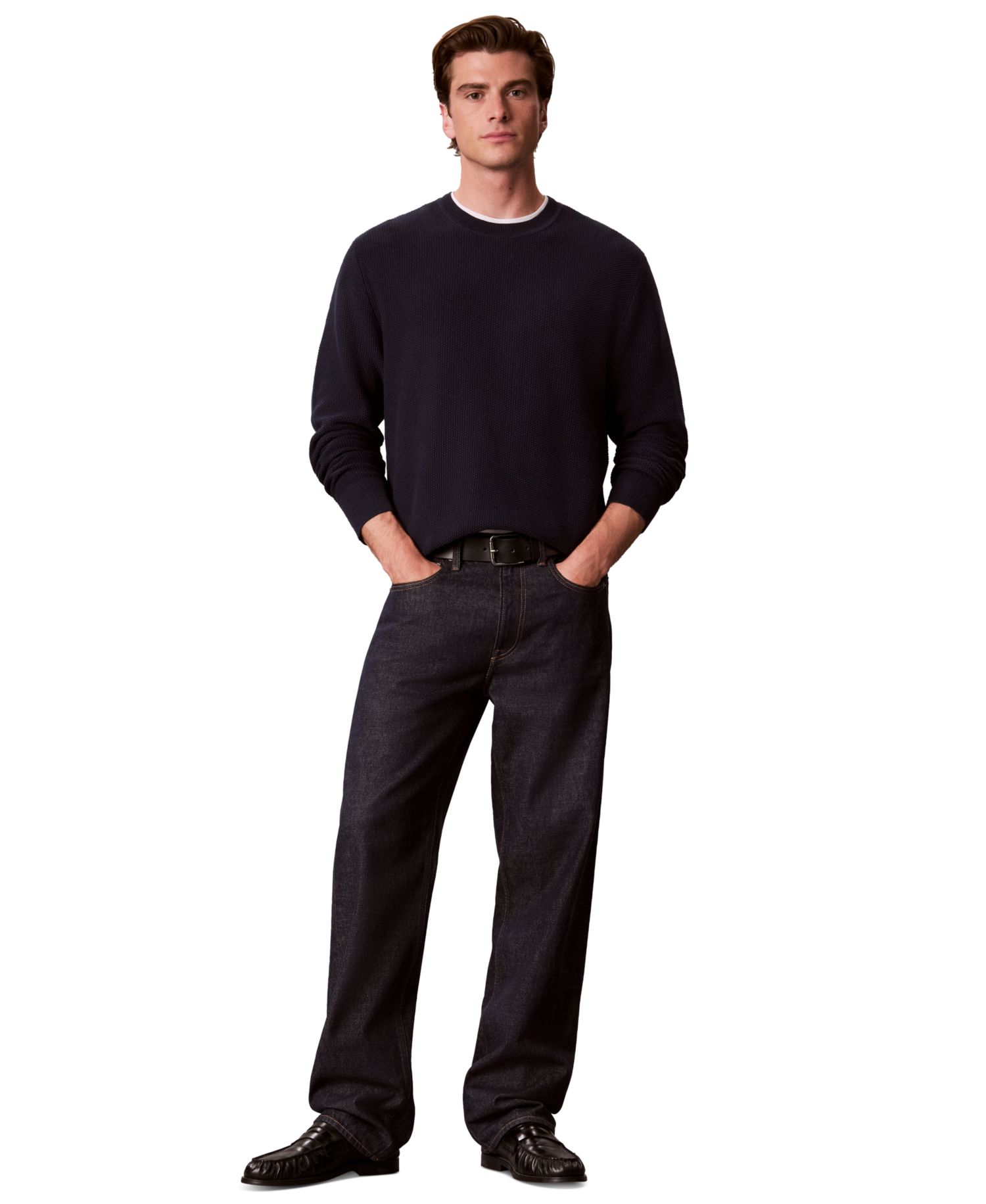 Men's Textured Cotton Crewneck Sweater