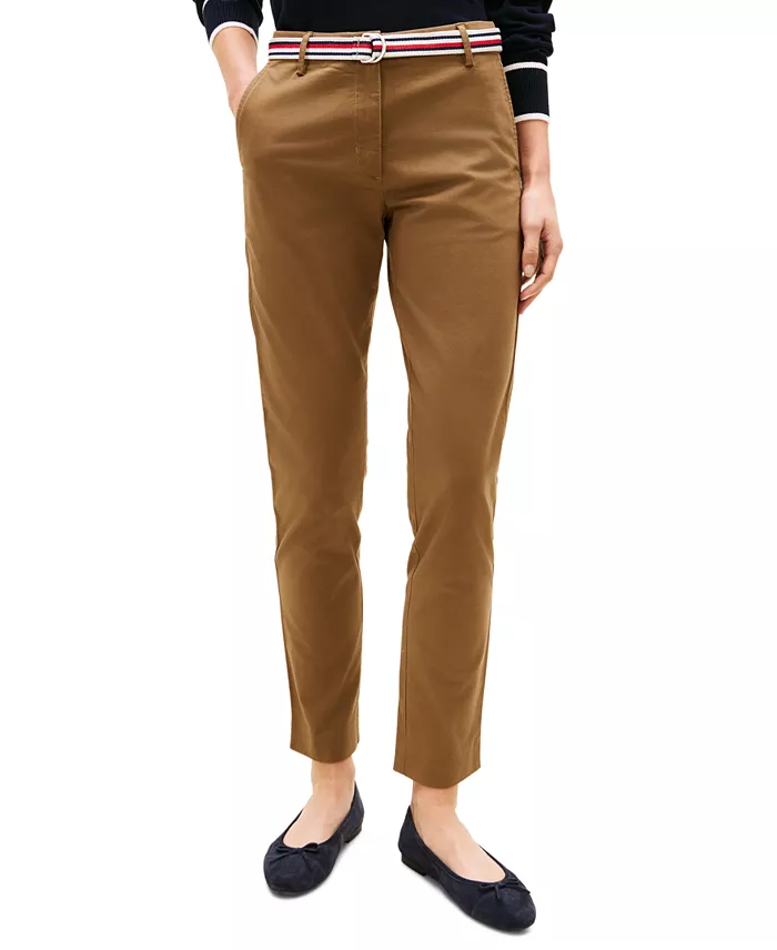 Women's Twill Slim Belted Chinos Pants - thumbnail 6