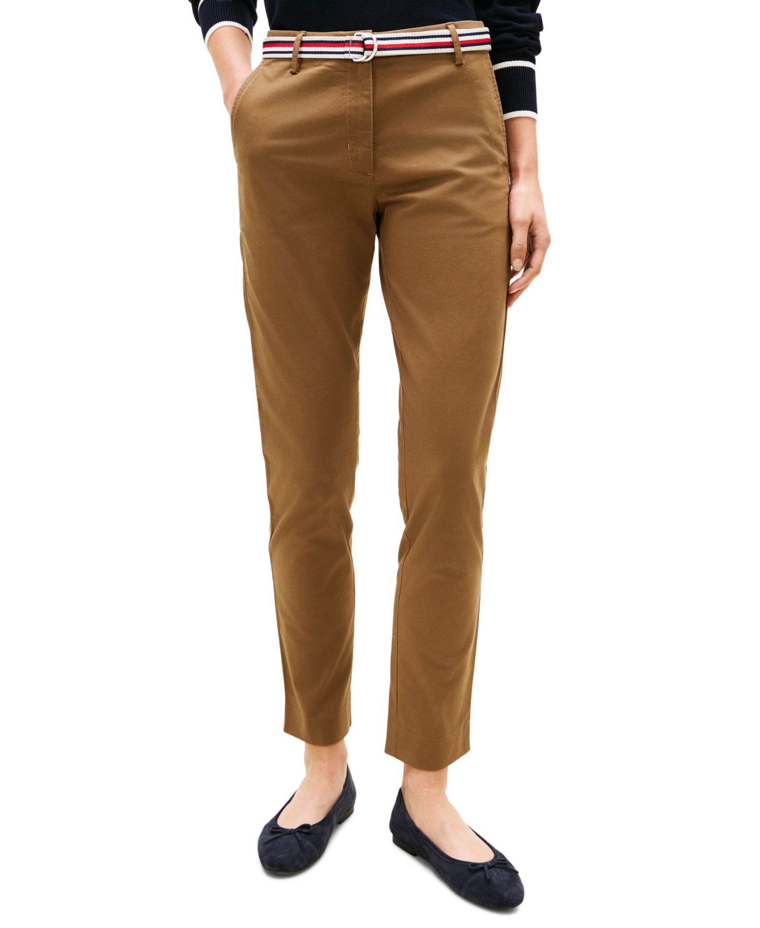 Women's Twill Slim Belted Chinos Pants