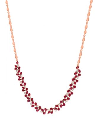 Diamond (3/4 ct. t.w.) and Ruby (12-1/4 ct. t.w.) Necklace in 14k Rose Gold