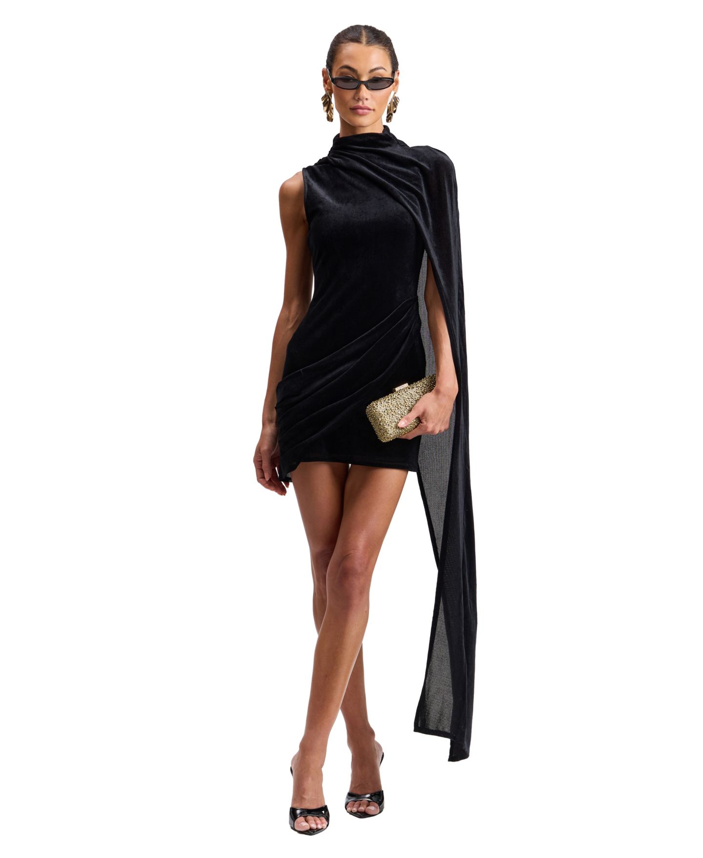 Женское платье Avec Les Filles Mock-Neck Cape Velvet Mini, цвет: Чёрный — фото 2