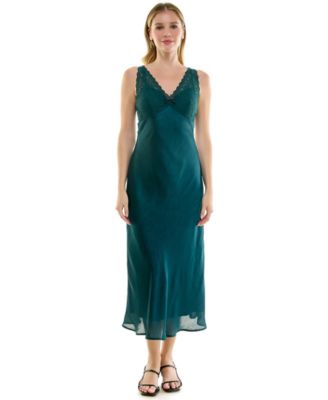 Juniors' Satin Fitted Sleeveless Midi Dress