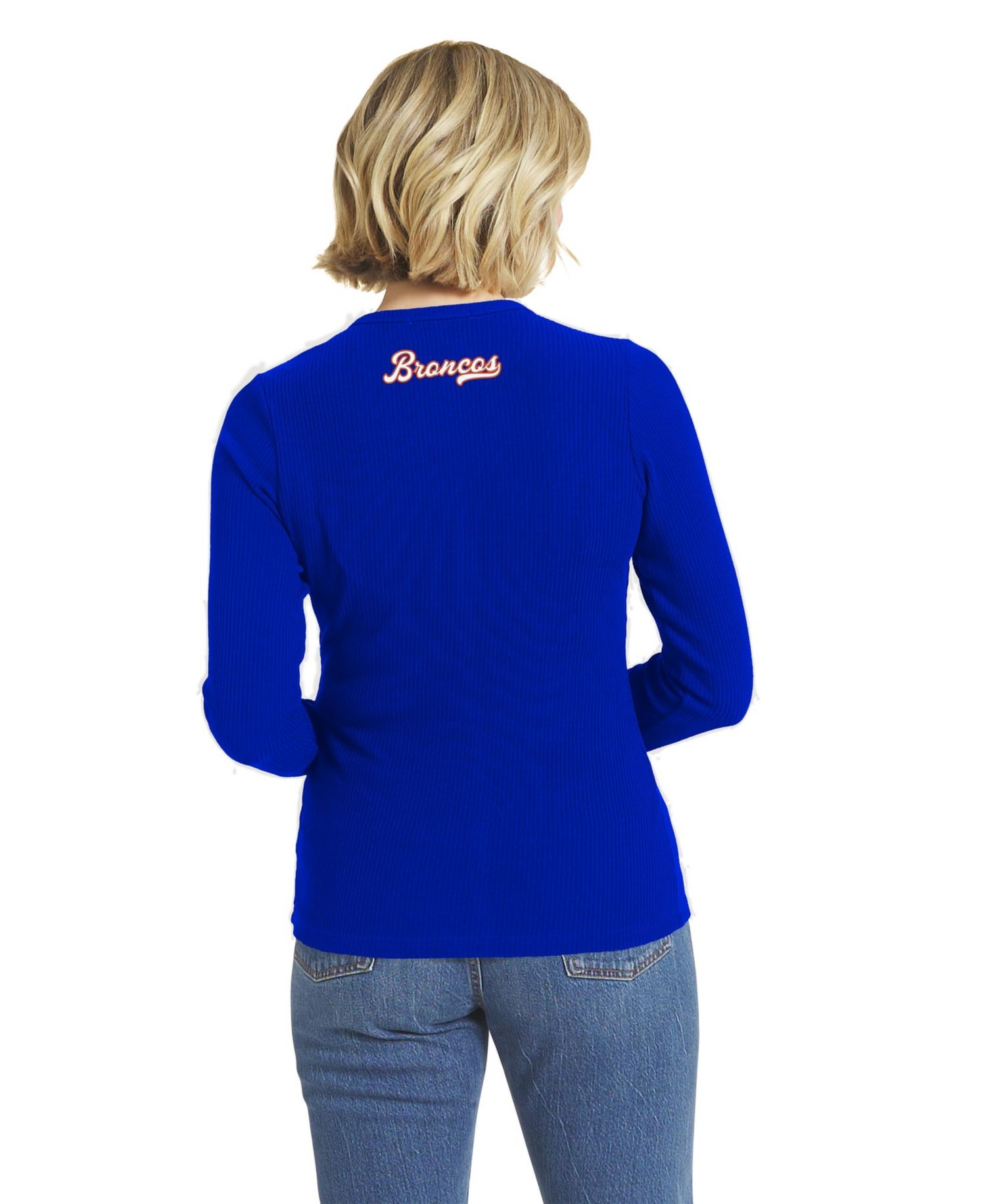 Women's Royal Denver Broncos Ribbed Full-Button Cardigan Sweater