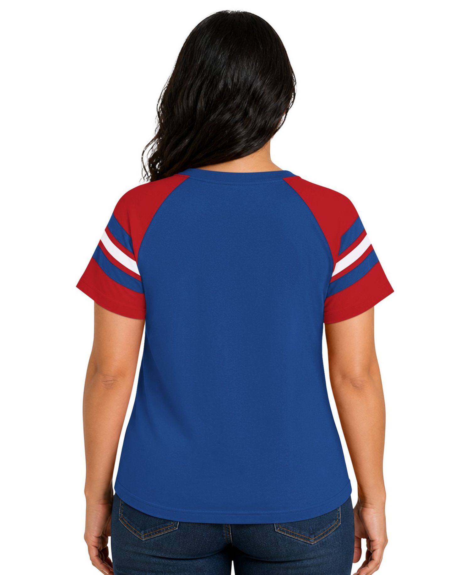 Women's Royal New York Giants Plus Size Game On Notch Neck Raglan T-Shirt