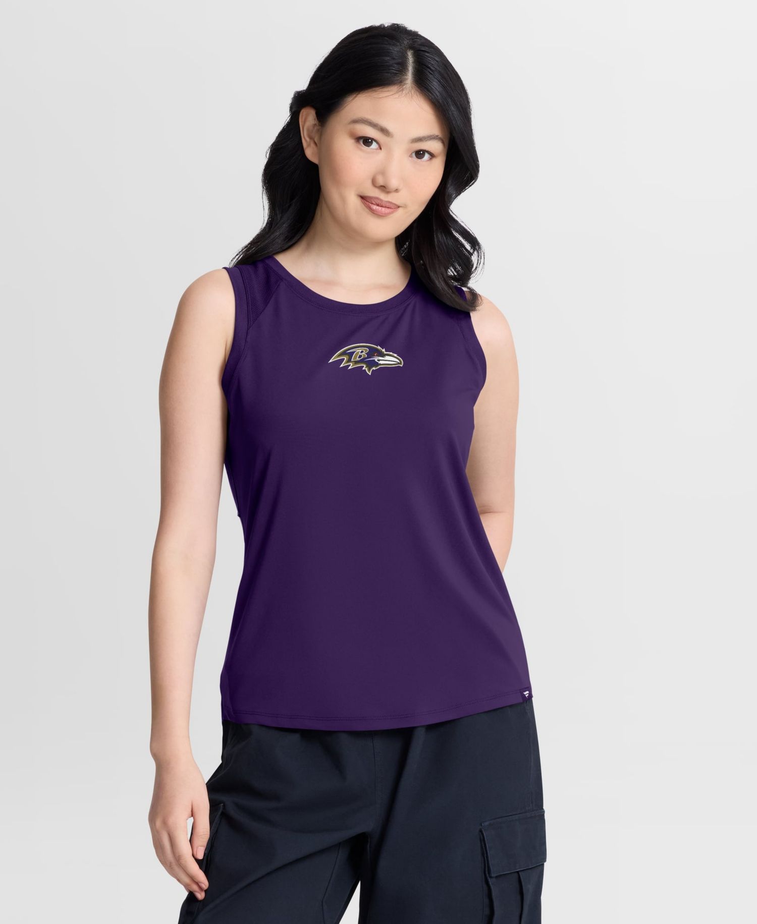 Women's Purple Baltimore Ravens Draped Mesh Back Performance&iquest; Tank Top