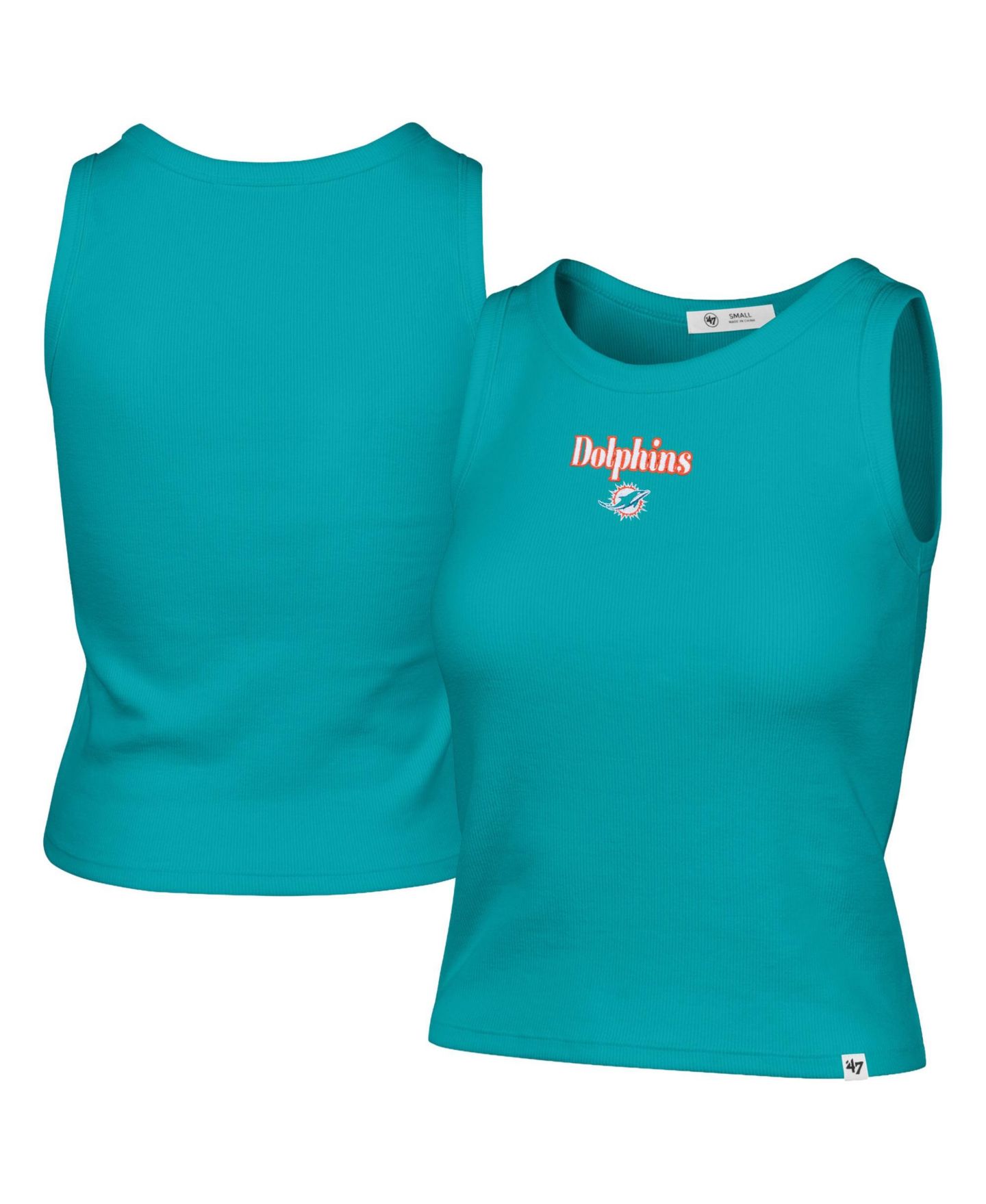 Женский топ '47 Brand Aqua Miami Dolphins Cropped Straight Cut Ribbed Baby Tank Top — фото 1