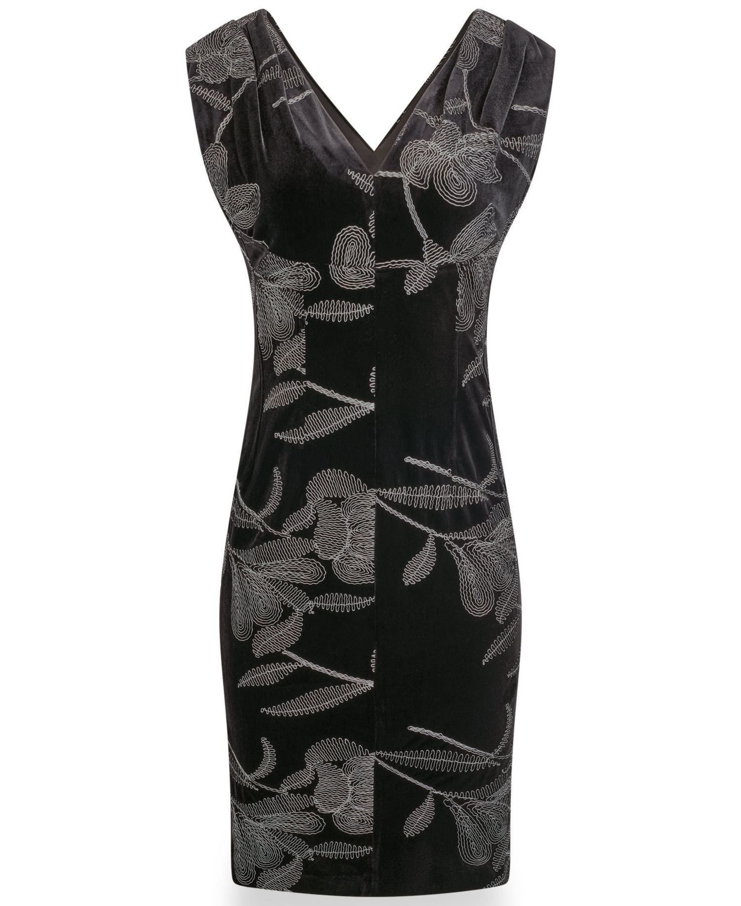 Women's V-Neck Embroidered Floral Velvet Sheath Dress