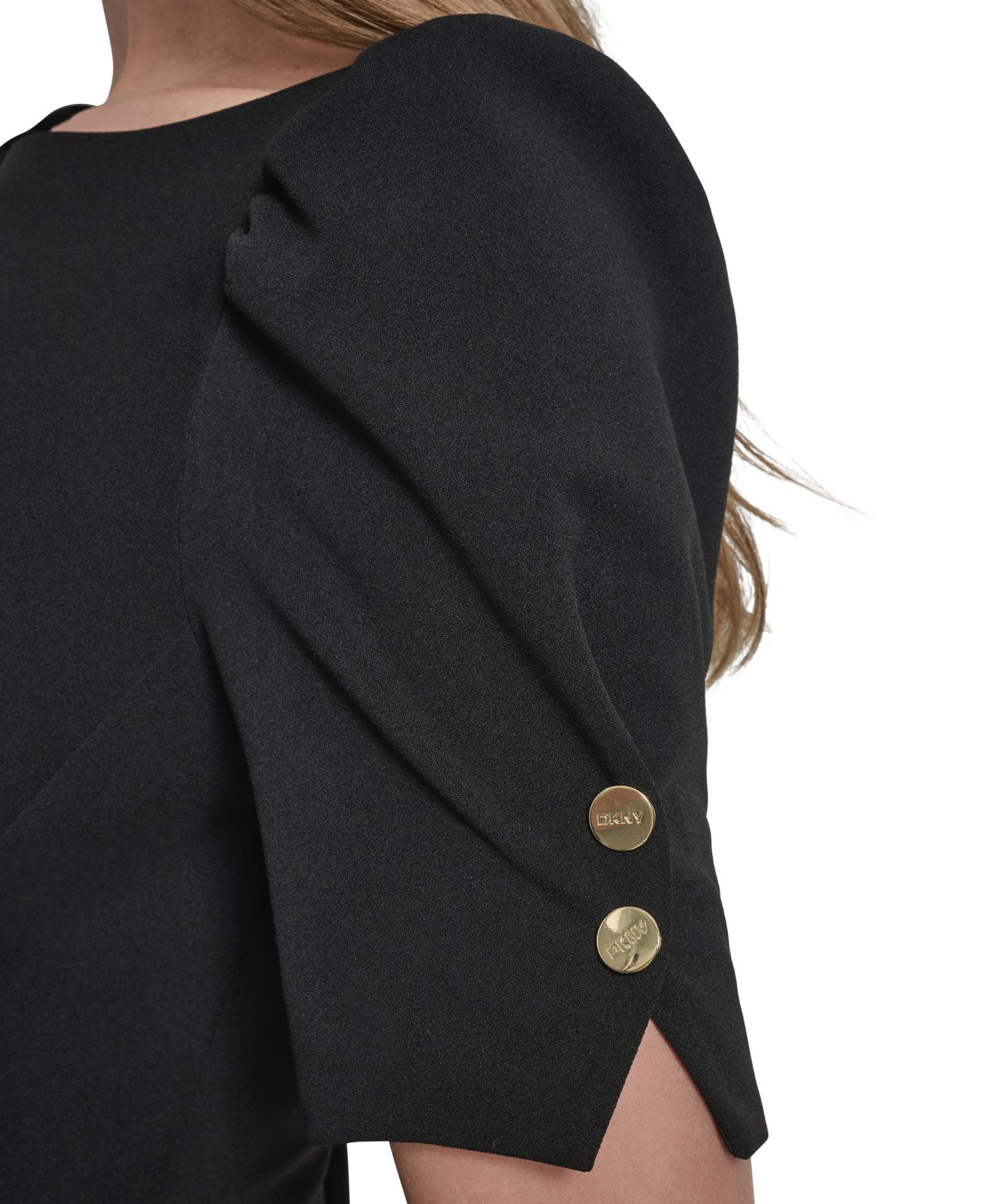 Женское платье DKNY Puff-Sleeve Ruched Boat-Neck, цвет: Чёрный — фото 4
