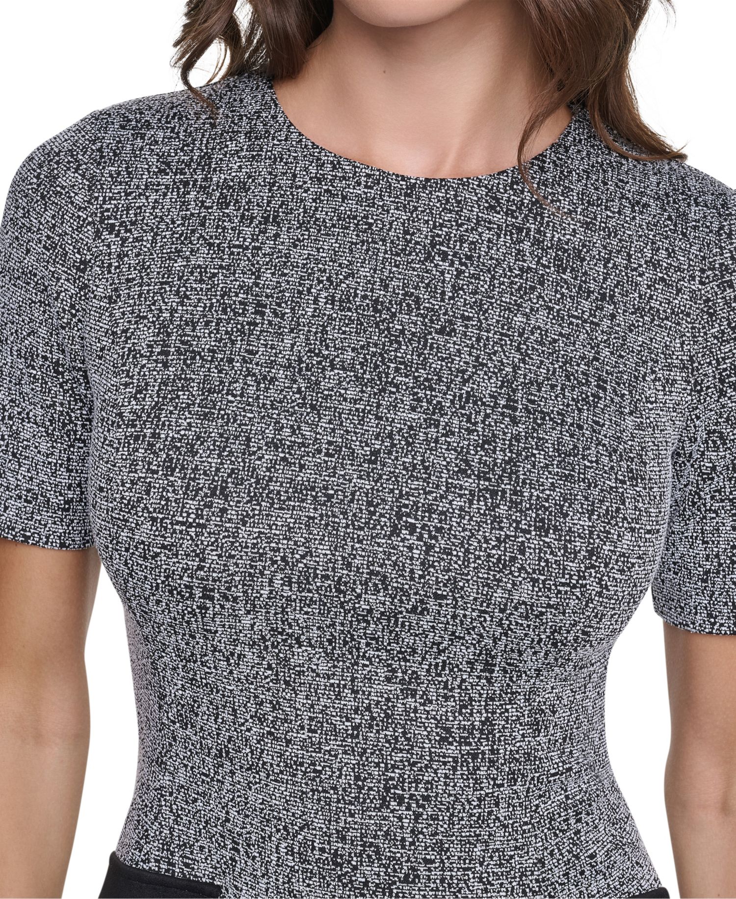 Women's Short-Sleeve Crewneck Textured-Knit Fit and Flare Dress