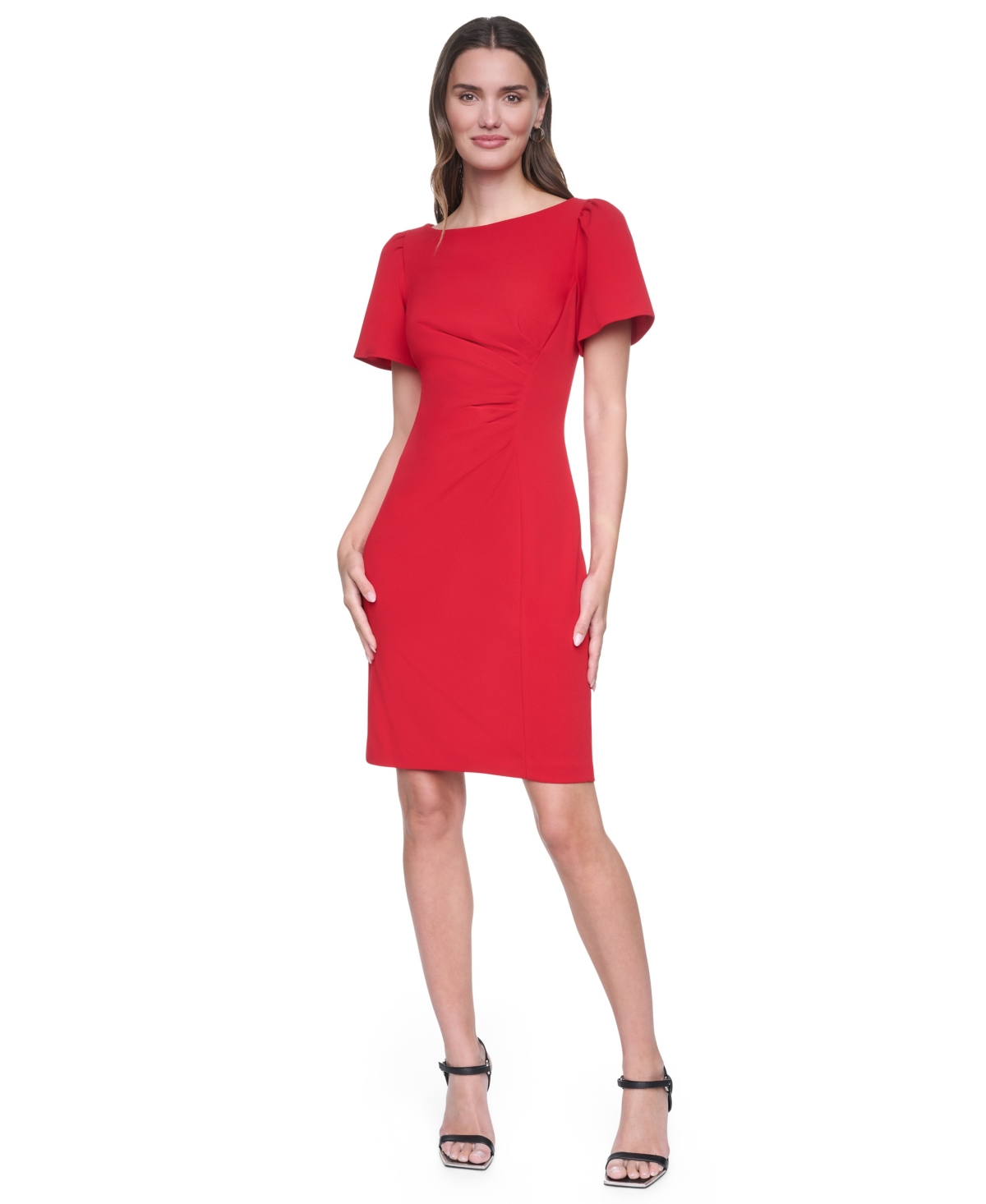 Dkny Women's Short-Sleeve Boat Neck Ruched Dress - Scarlet