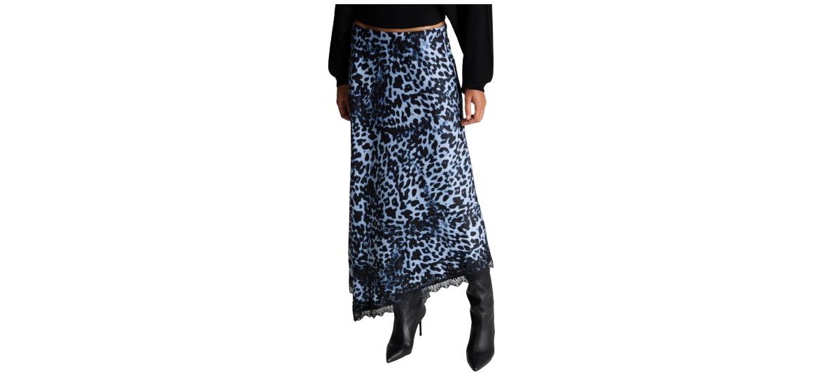 Kenneth Cole Women's Asymmetrical Leopard-Print Lace Skirt - Serene Blue Mlt
