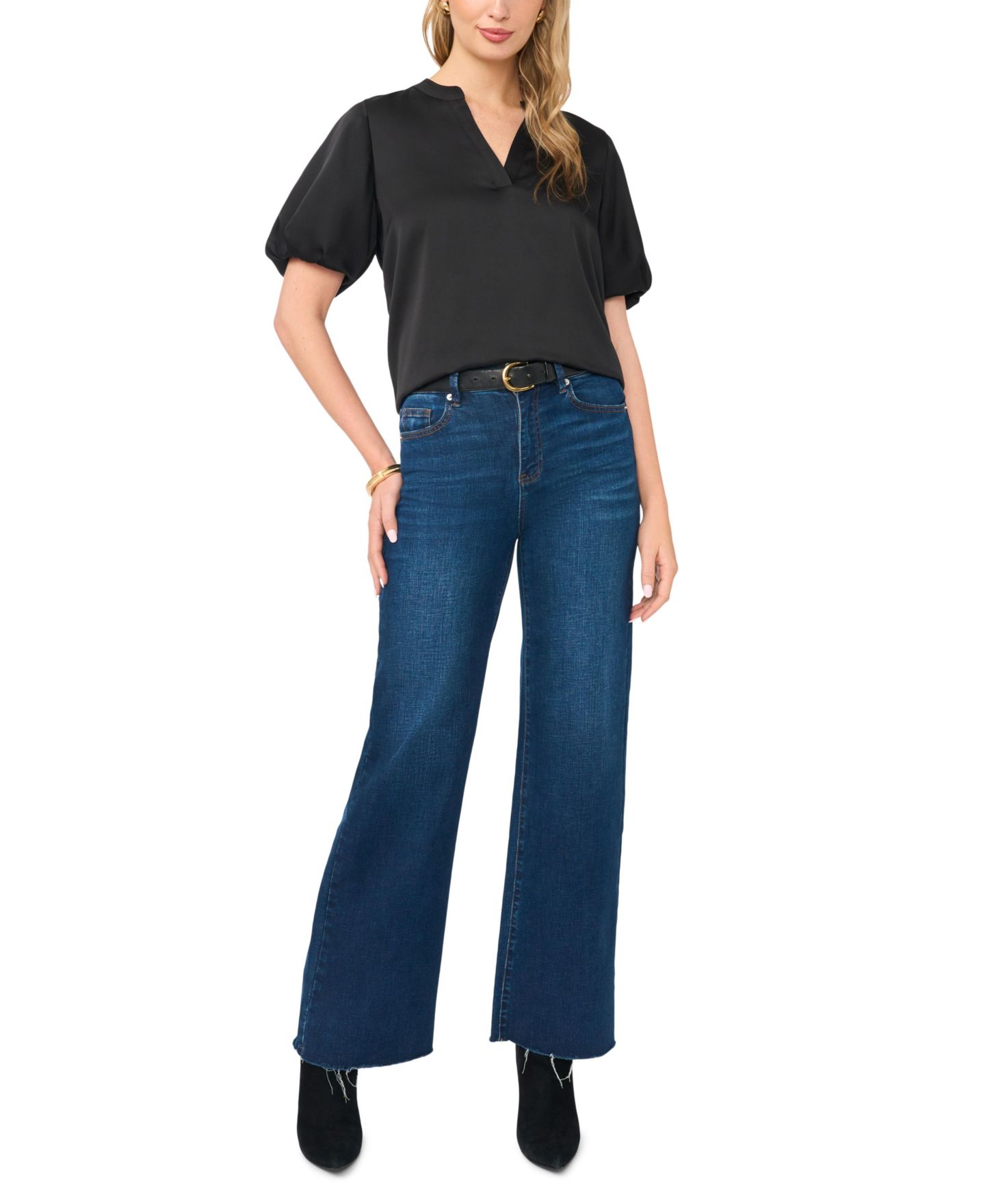 Женский топ Vince Camuto V-Neck Puff-Sleeve, цвет: Насыщенный чёрный — фото 2