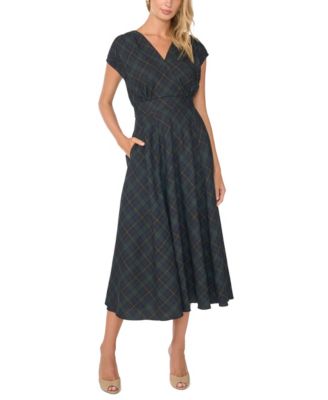 Women's Surplice Dolman-Sleeve Plaid Maxi Dress