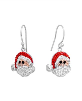 Crystal Silver-Tone Santa Drop Earrings