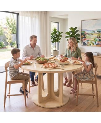 Extendable Dining Table 43 to 59 Inch Round to Oval MDF Pedestal Base Seats 4-8 for Kitchen Living Room
