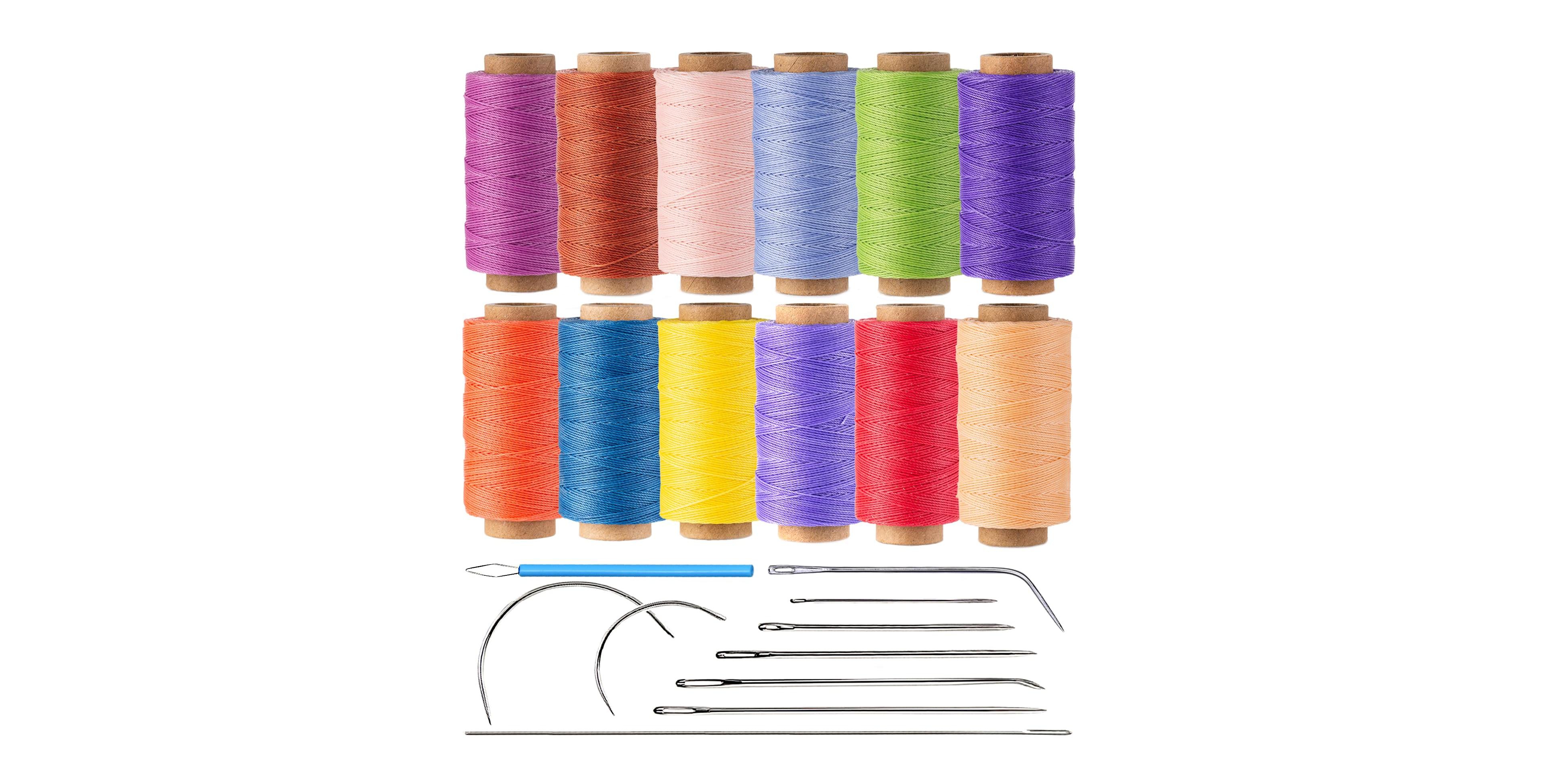 Aeelike 12 Spool 3 Ply Bonded Polyester Waxed Thread Kit 0.8mm Thick 35 Yards Per For Leather Sewing Crafting