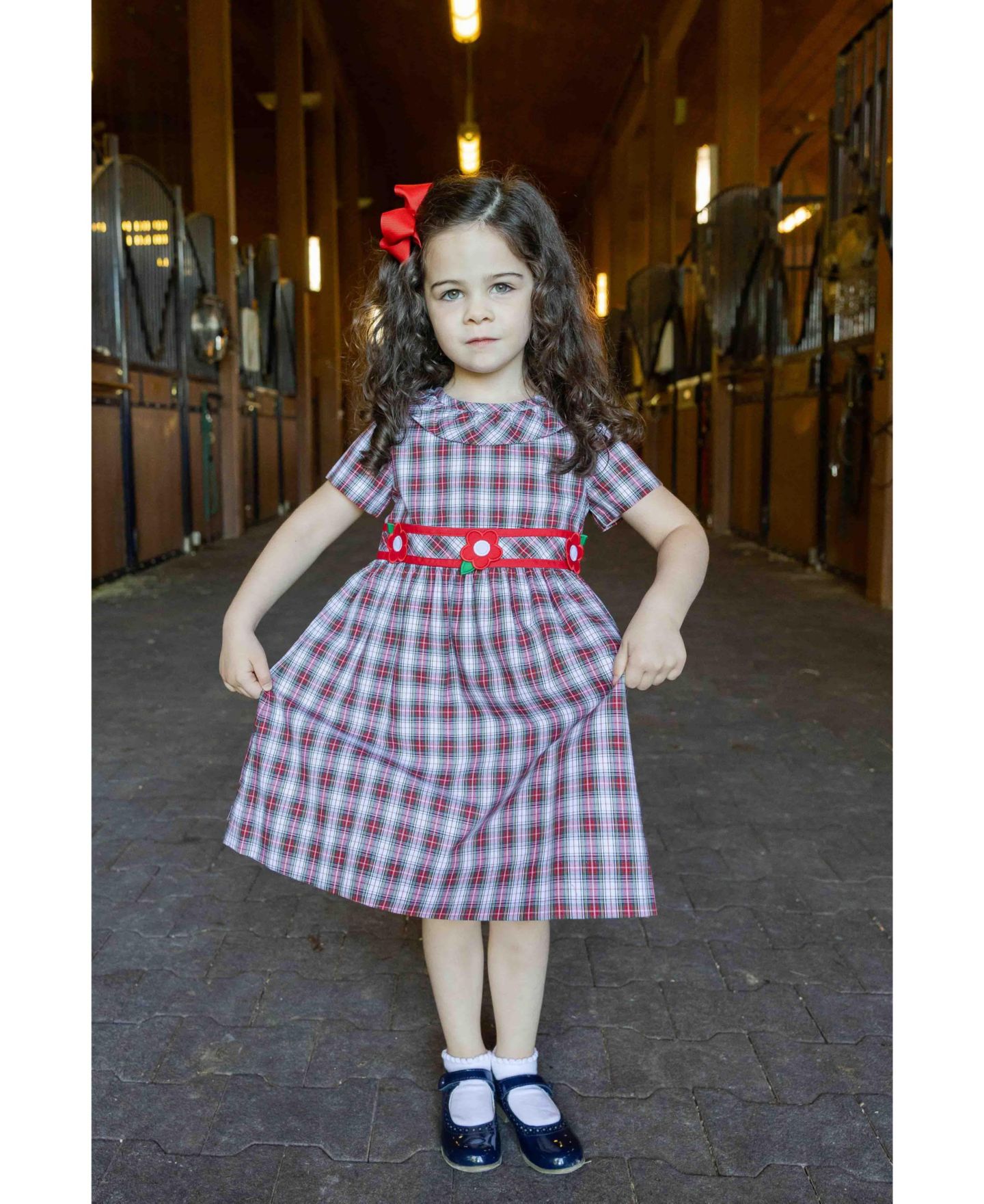 Платье А-силуэта для девочек Florence Eiseman в клетку с воротником с рюшами, 2T-5T, цвет: Белый разноцветный клетчатый — фото 3