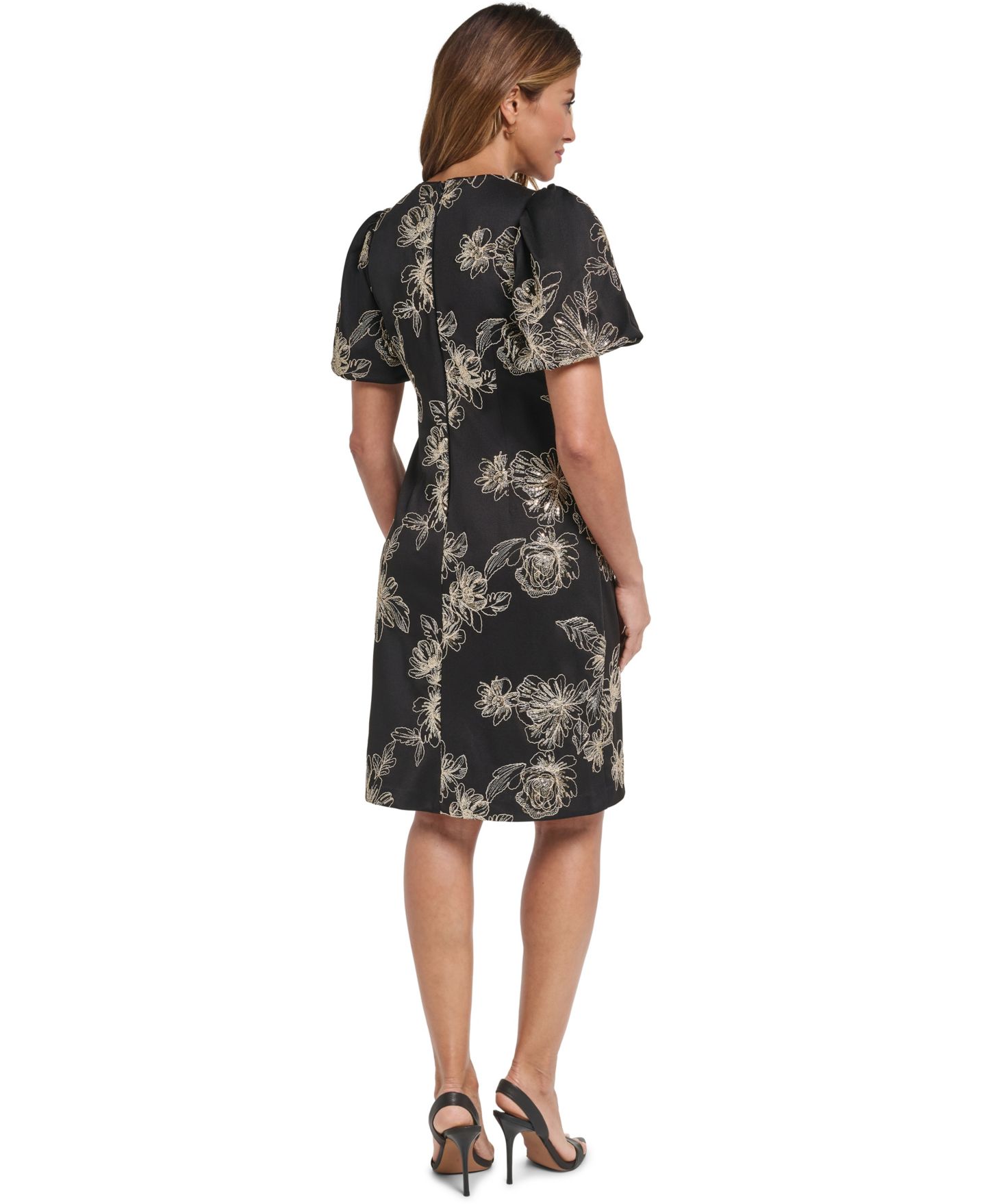 Женское платье Eliza J V-Neck Puff-Sleeve Floral-Print, цвет: Бордовый — фото 3