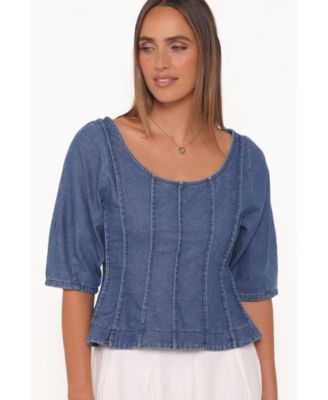 Women's Saylor Denim Peplum Scoop Neck Top