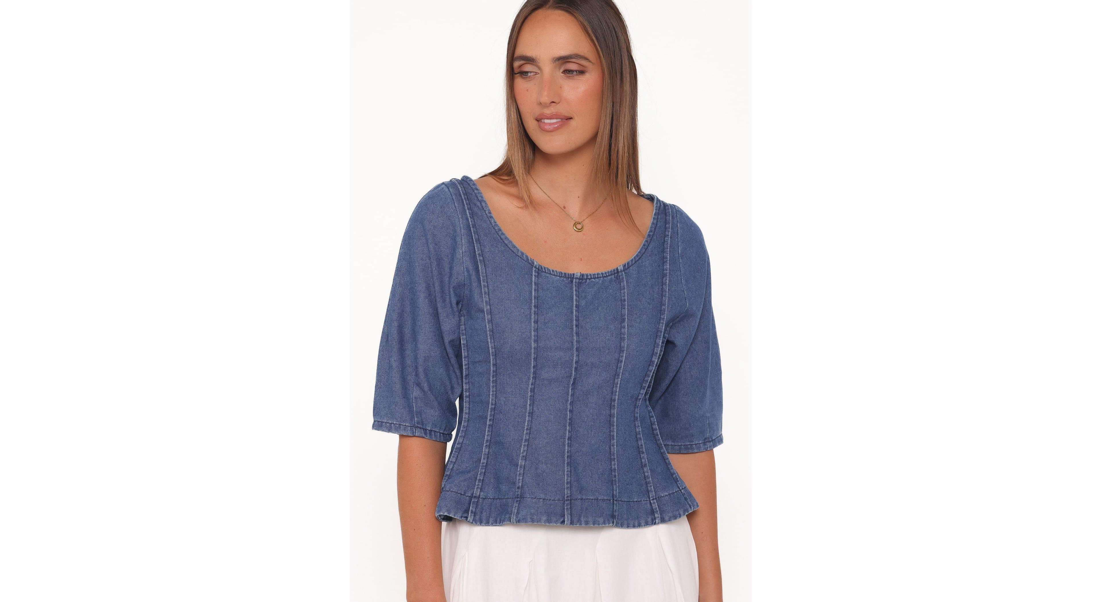 Petal and Pup Women's Saylor Denim Peplum Scoop Neck Top