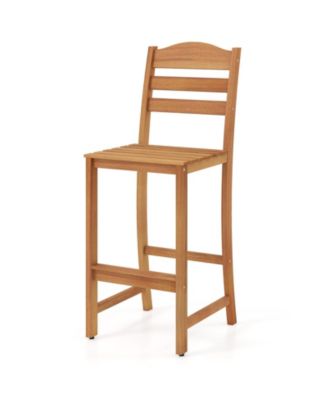 Solid Acacia Wood Bar Stool, 29.5" Bar Height Stool with Backrest and Footrest