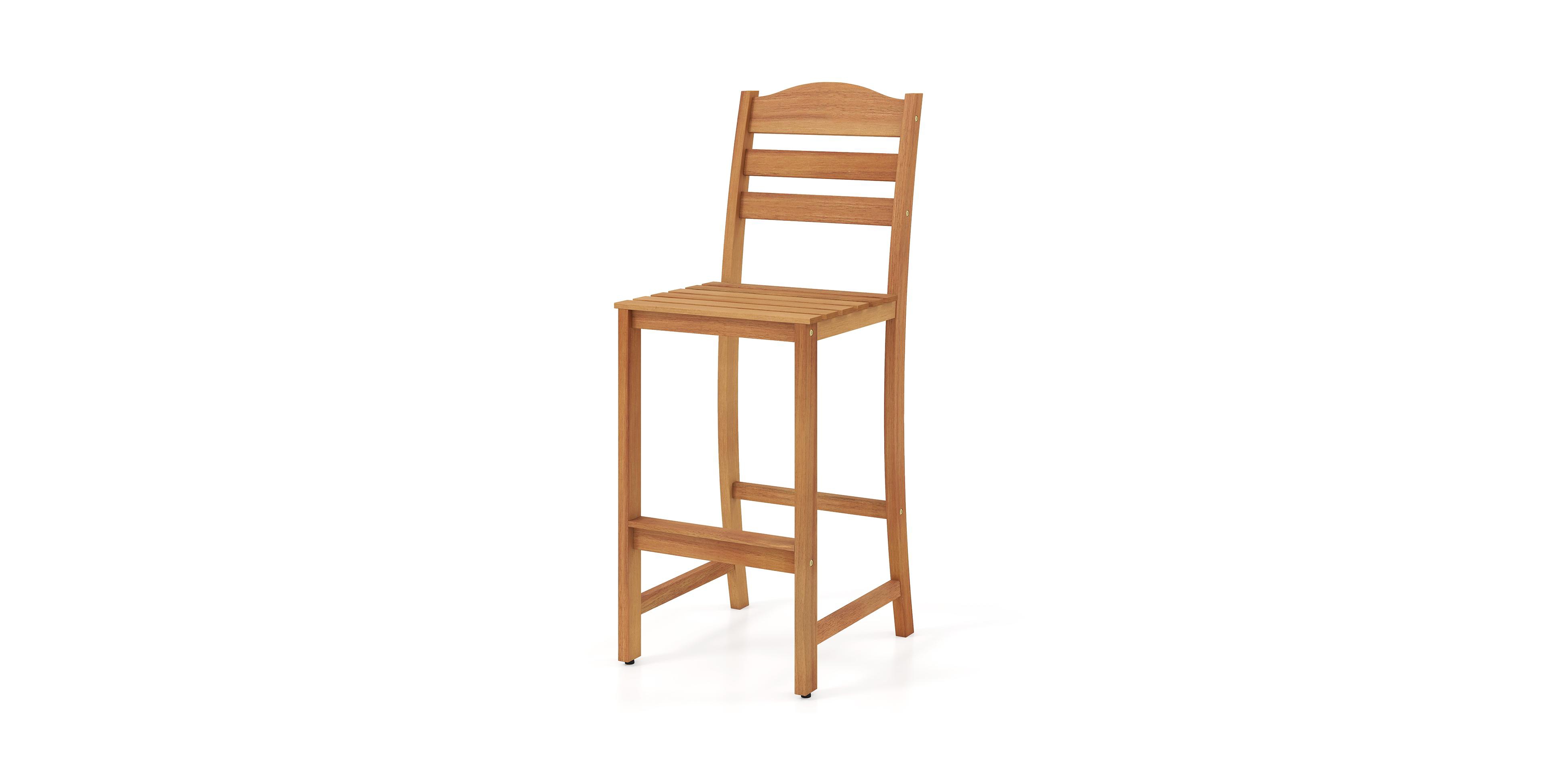 Costway Solid Acacia Wood Bar Stool, 29.5" Height Stool with Backrest and Footrest