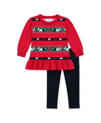 Girls' 4-16 Puff-Sleeve Holiday Cotton-Blend Tunic and Leggings, 2-Piece Set