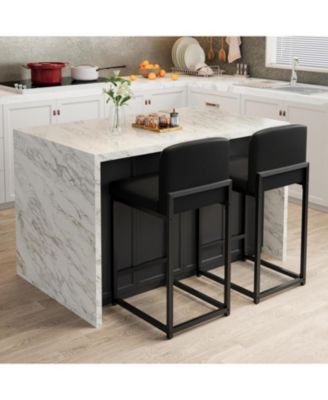 Set of 2 Bar Stools, Counter Height Bar Chairs with Backrest and Footrest, Faux Leather Modern Barstools for Kitchen Island and Home Bar