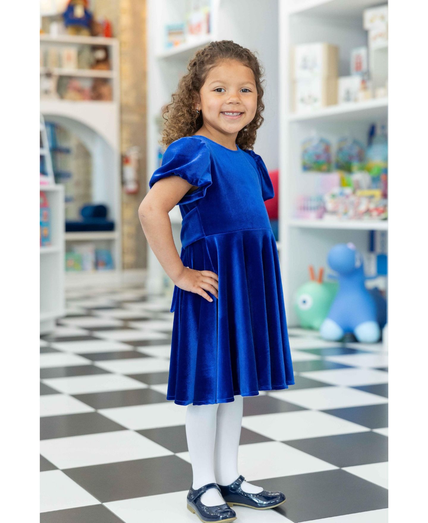 Праздничное платье-баллон для девочек Florence Eiseman с короткими рукавами, 2T-5T, цвет: Королевский синий бархатный — фото 2