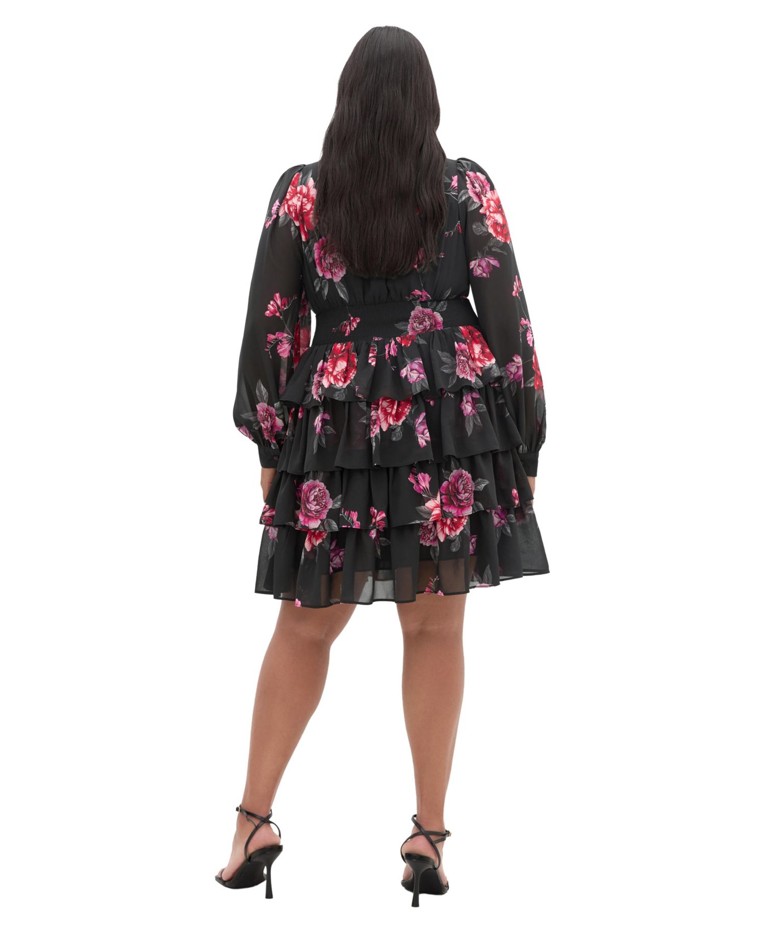 Plus Size Juliette Long-Sleeve Floral-Print V-Neck Dress