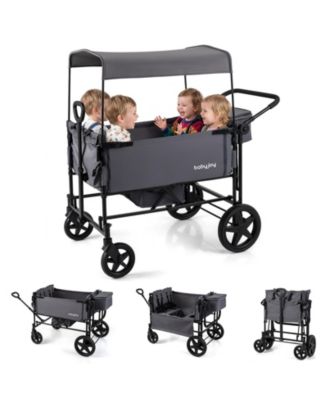 Foldable Wagon Stroller for 4 Kids with Removable Canopy