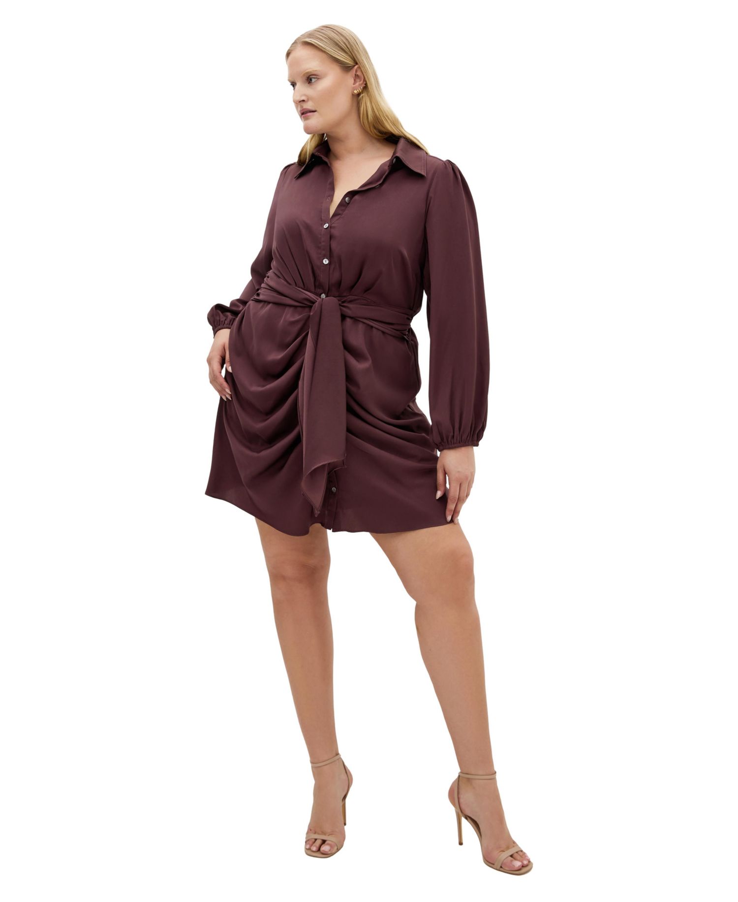 Plus Size Lianna Long Sleeve Midi Shirt Dress