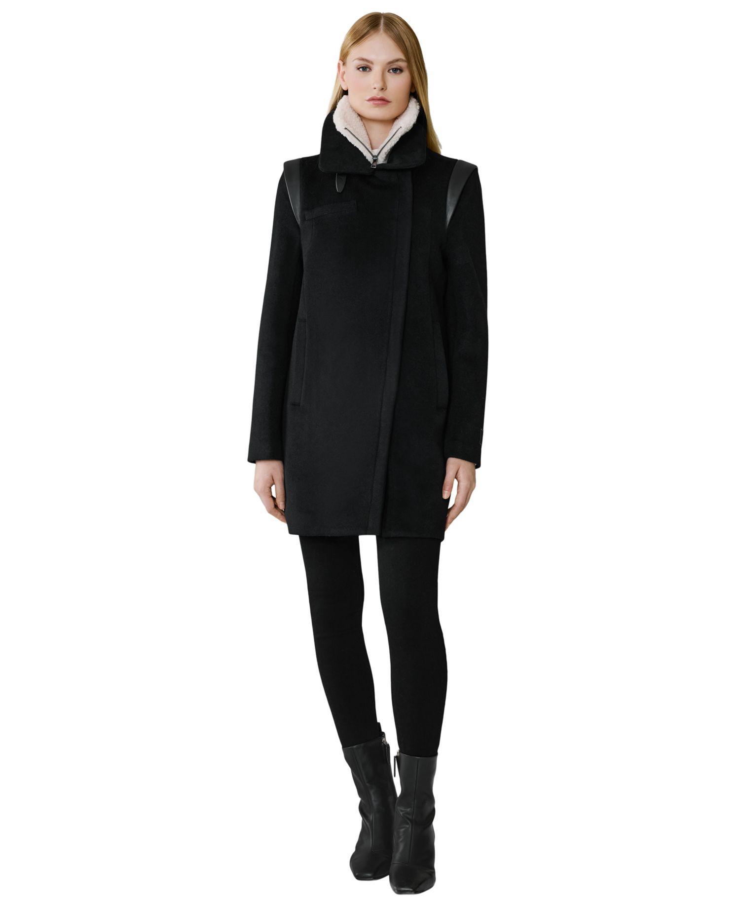 Women's Kiana Wool-Blend Notched-Collar Zipper Coat