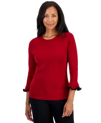 Petite Sculptral Cuff 3/4-Sleeve Fitted Sweater