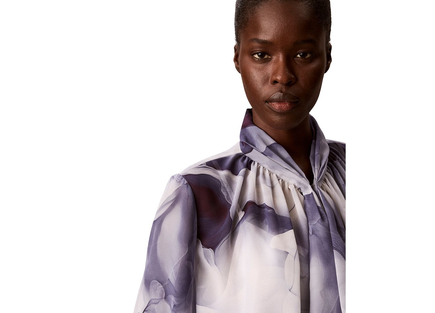 Petite Chiffon Ruffled-Neckline Long-Sleeve Blouse