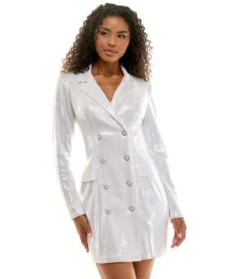 Juniors' Long-Sleeve Sequin Blazer Dress