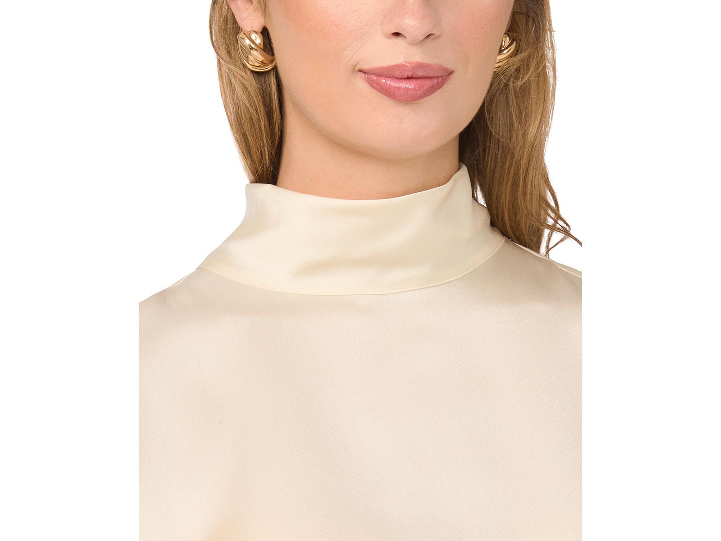Женская блузка Vince Camuto Mock Neck Short-Sleeve Satin, цвет: Берёзовый — фото 3