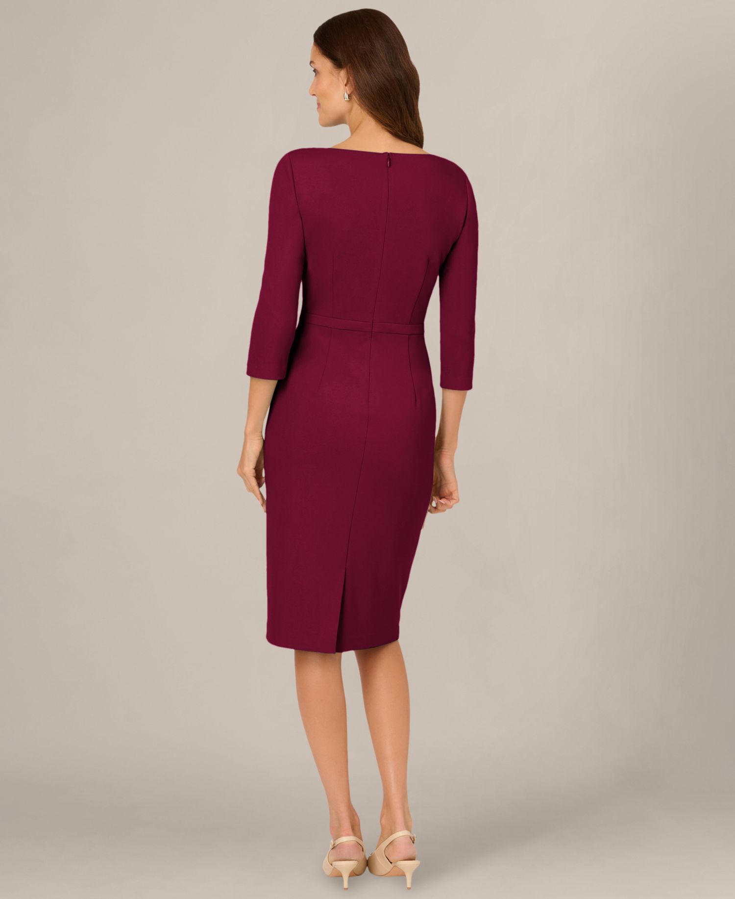 Petite Asymmetrical-Neck Bow 3/4-Sleeve Dress