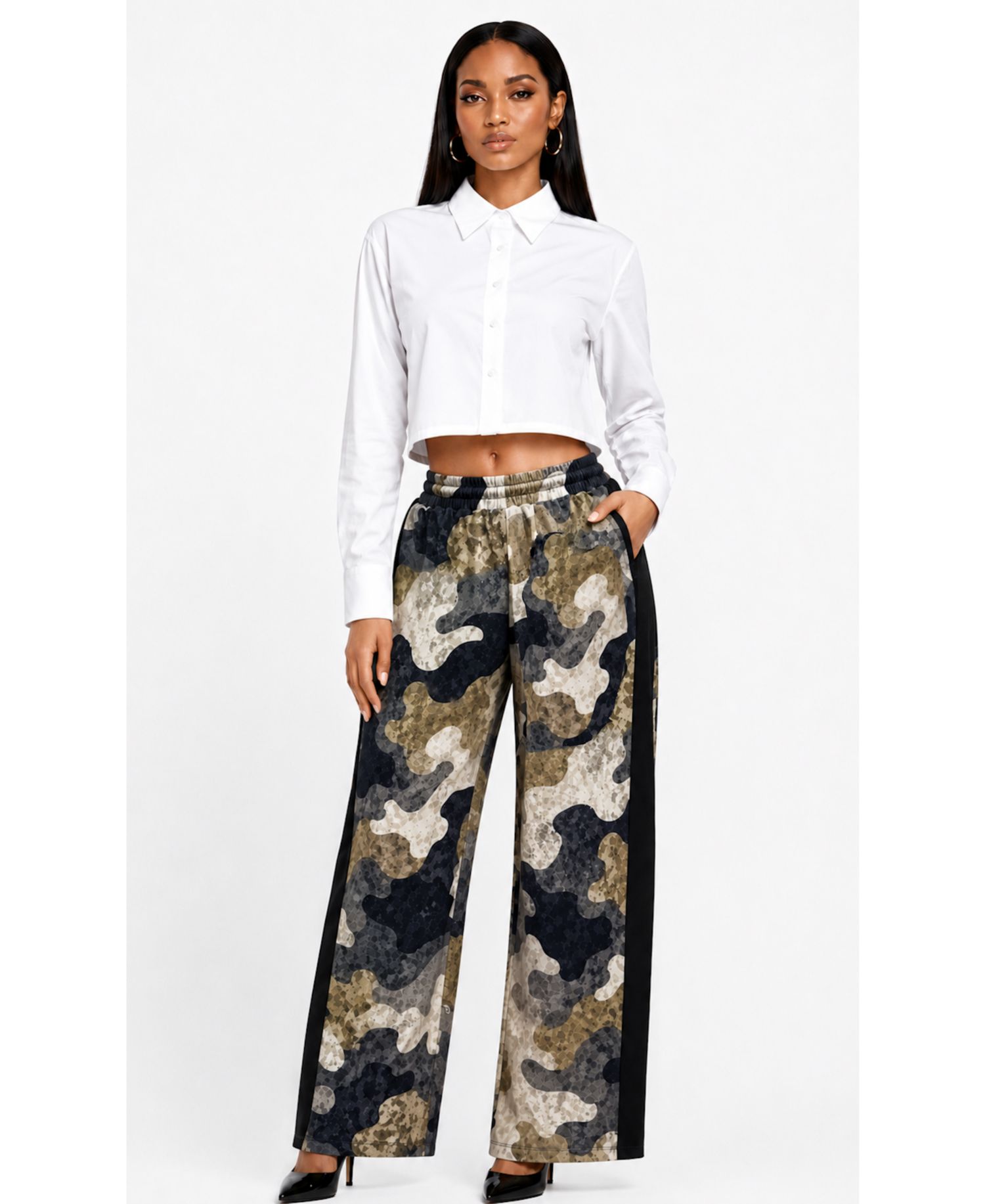 Women's Long-Sleeve Cropped Button-Up Shirt