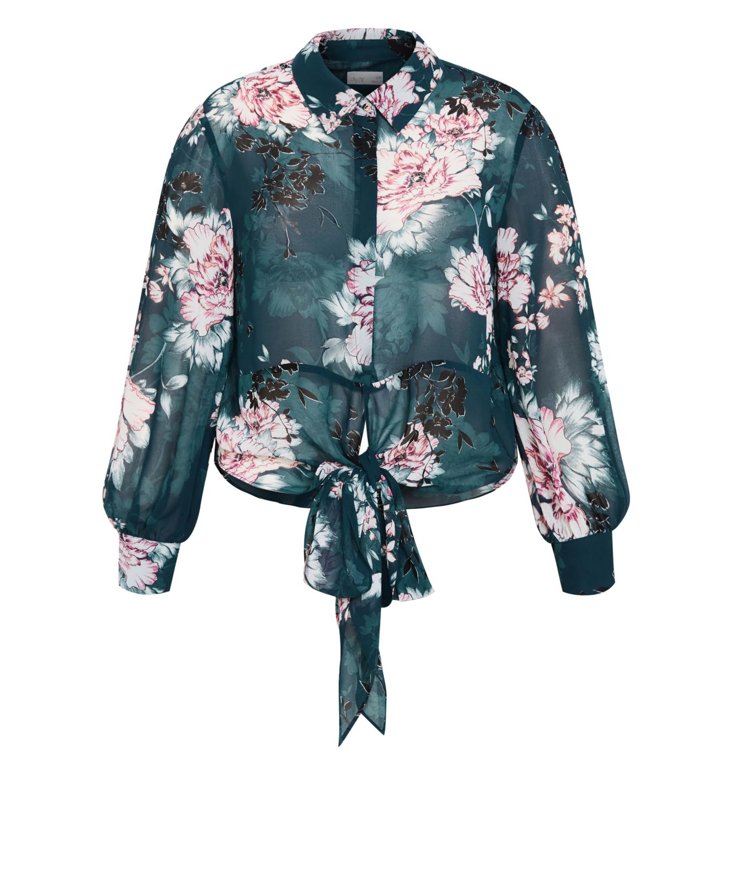Plus Size Janine Collared Long-Sleeve Tie-Front Blouse