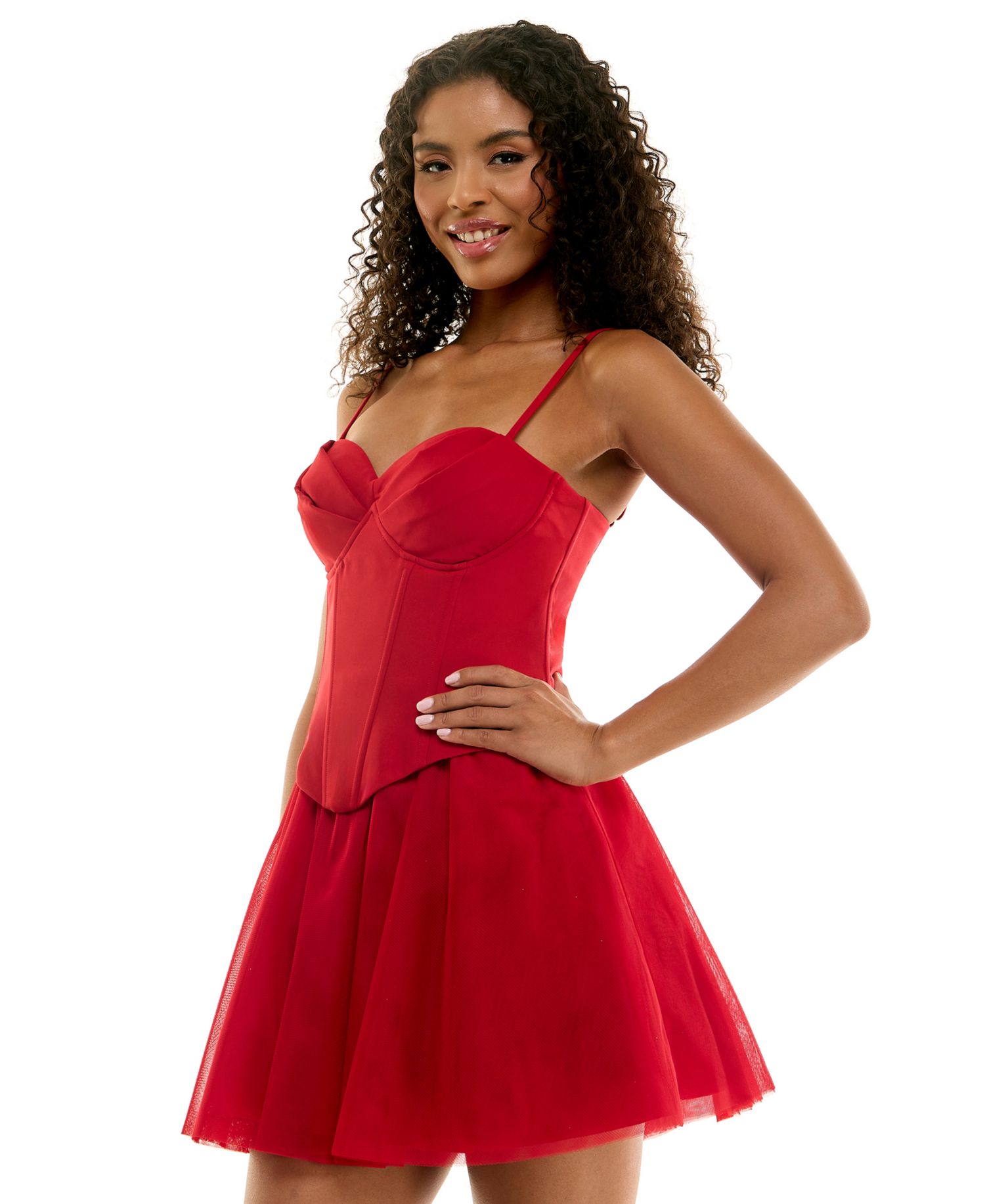 Juniors' Sweetheart Fit & Flare Corset Dress
