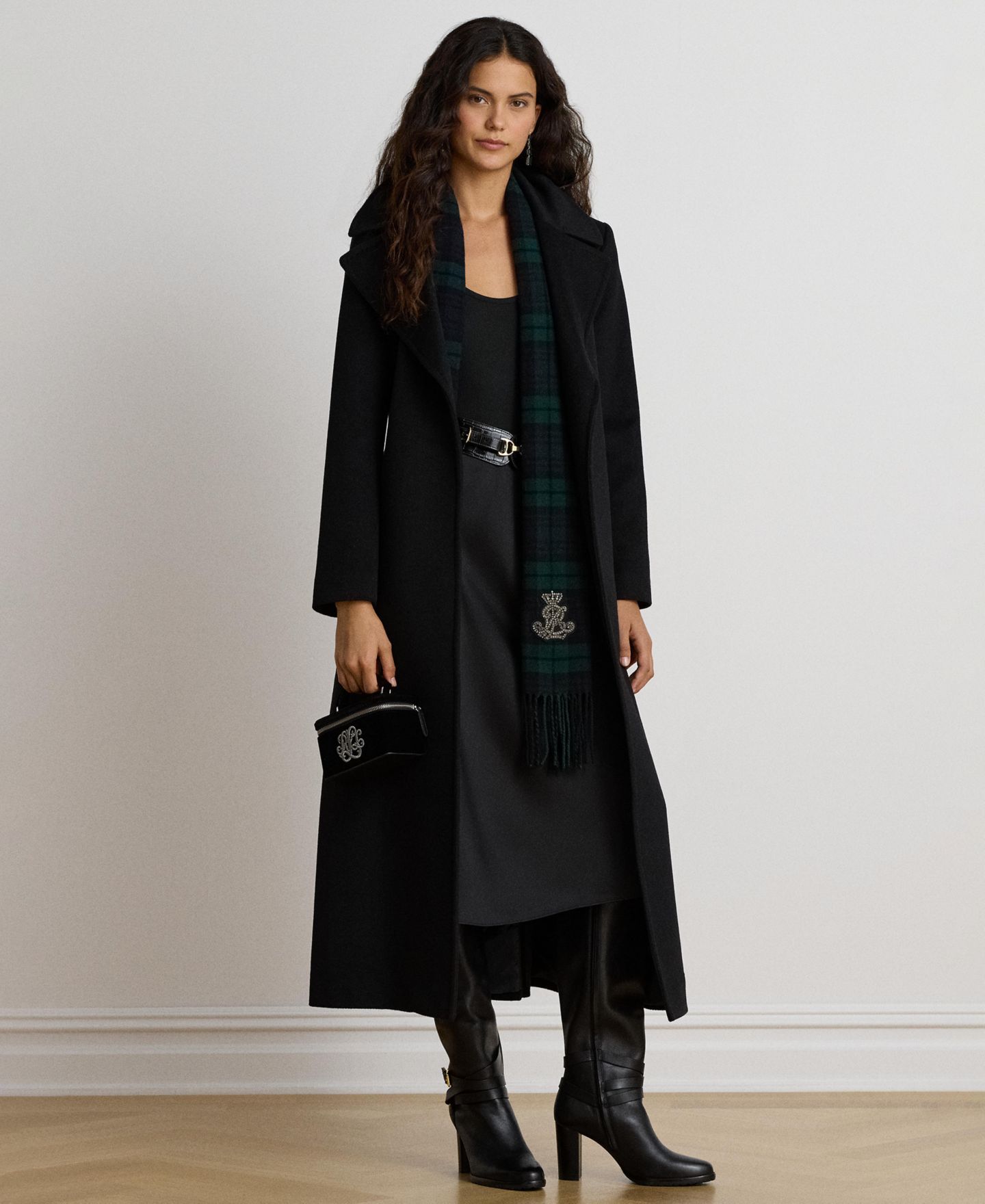 Женское пальто Lauren Ralph Lauren Wool-Blend Notch-Collar Belted Wrap, цвет: Чёрный — фото 2