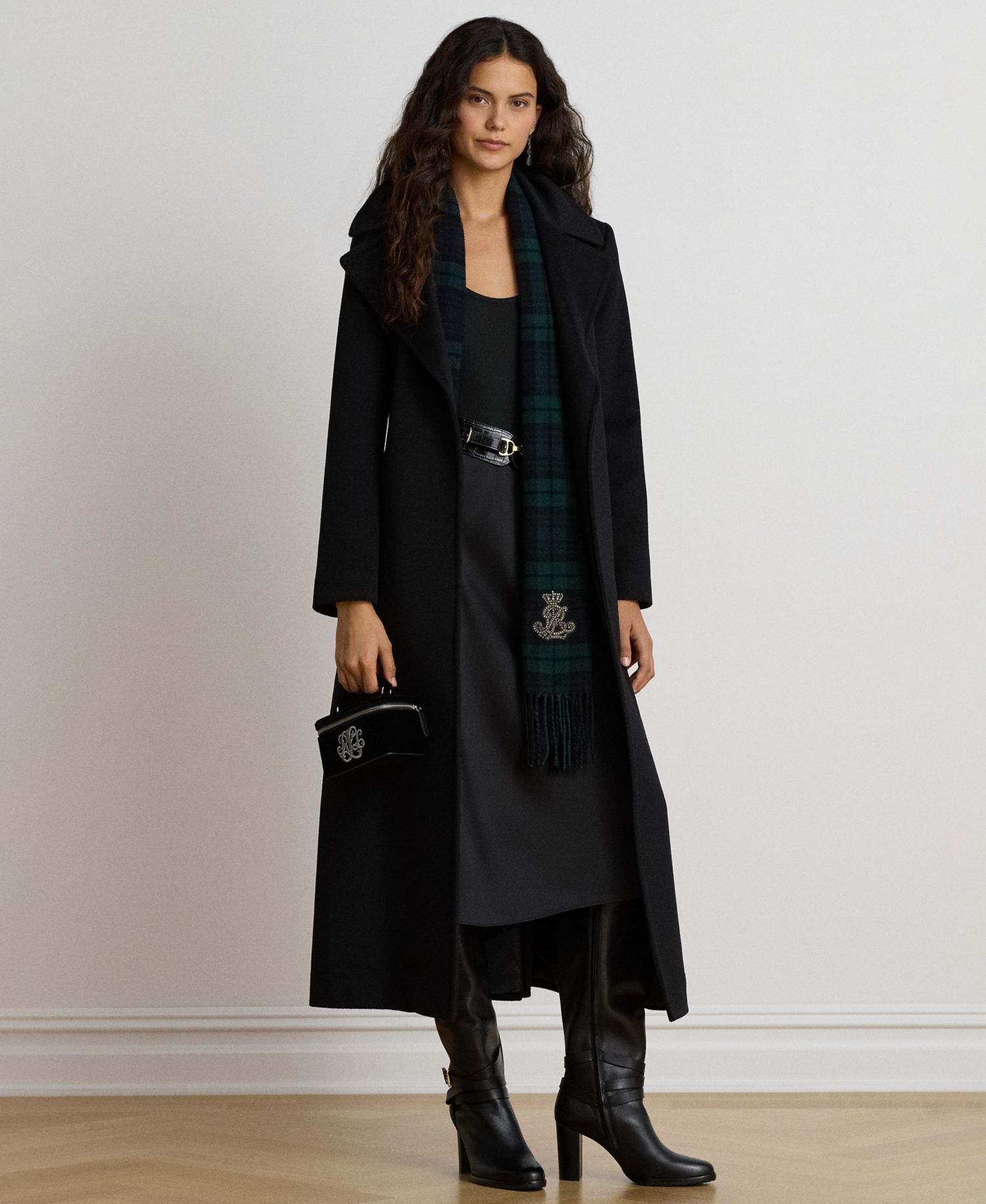 Women's Wool-Blend Notch-Collar Belted Wrap Coat