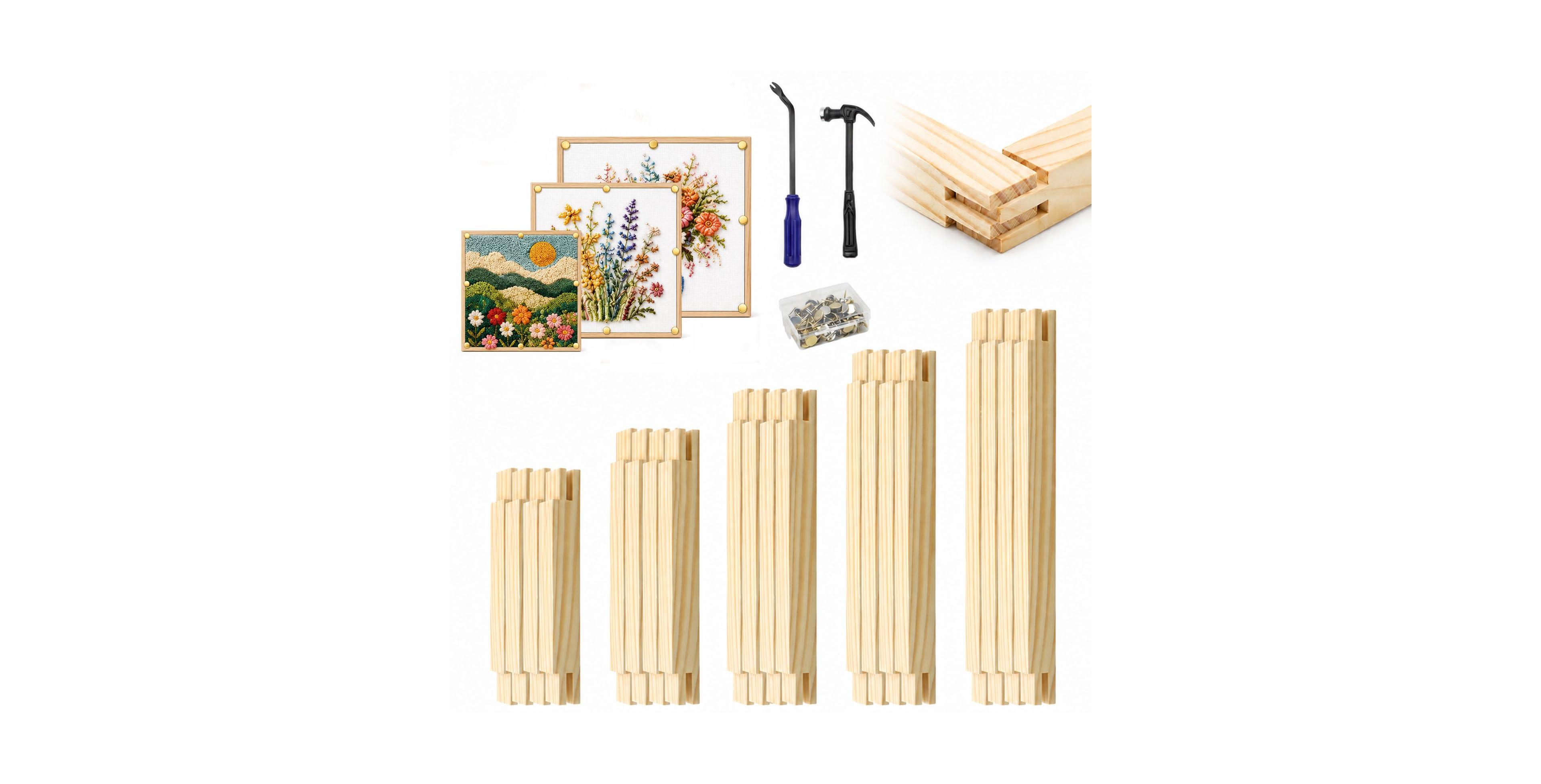Aeelike 5 Size Needlepoint Stretcher Bars Set With Embroidery Cloth Tools And Hammer