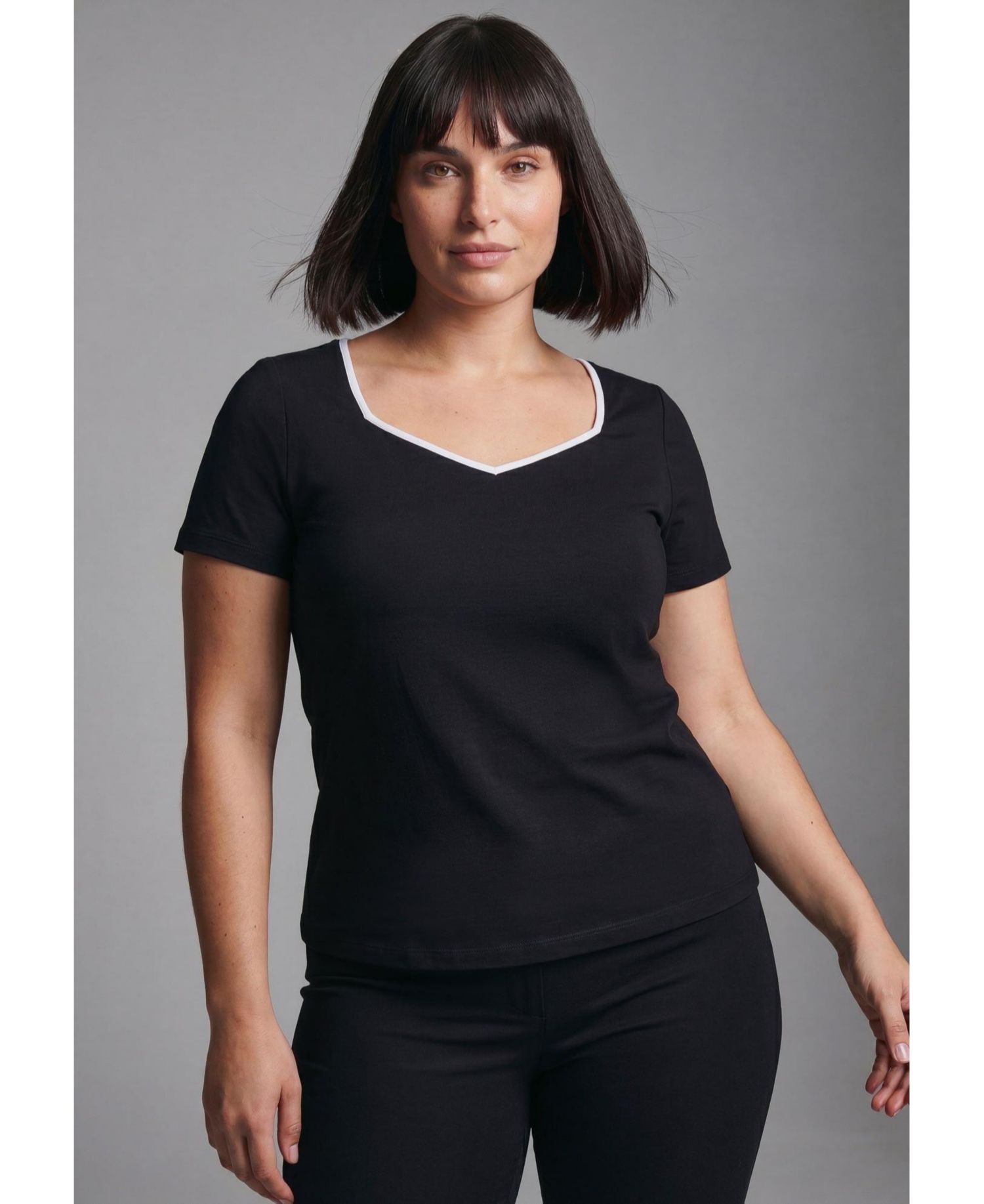 Plus Size Audrey Contrast-Trim Sweetheart Neck T-Shirt