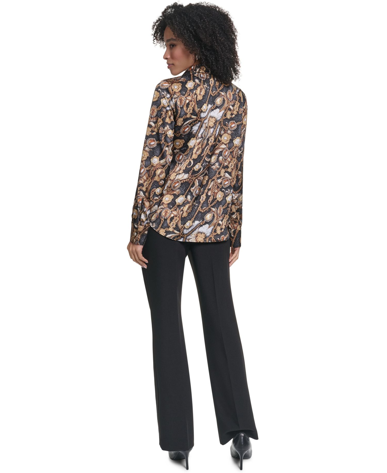 Women's KL623 Satin Long-Sleeve Point-Collar Blouse